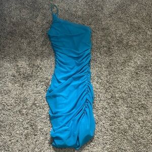 One shoulder blue dresss